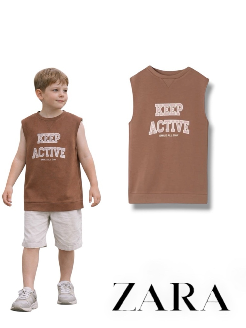 ZARA Boys Brown Sporty Oversized Vest NWT Sizes 8 & 10